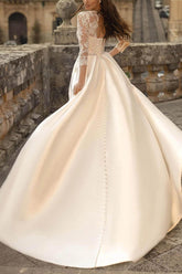 Ball Gown Satin Wedding Dress with Classic Lace Sleeves